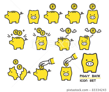 Vector illustration of piggy bank in various situations Material / Savings / Money / Savings 83334243