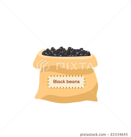 Vintage cloth bag with black kidney beans, flat vector illustration isolated. 83334645