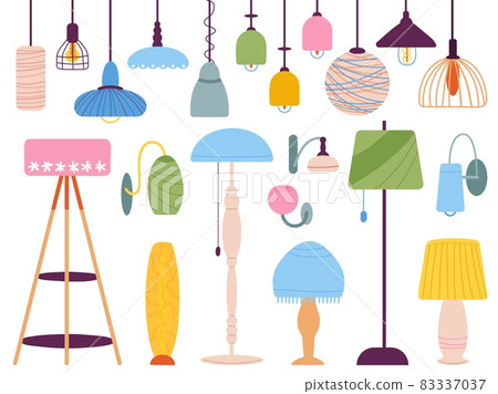 Home light elements. Lantern and lamps, interior lamp design. Contemporary sketch chandelier, modern art pendants. Furniture decent vector set Home light elements. Lantern and lamps, interior lamp design. Contemporary sketch chandelier, modern art pendants. Furniture decent vector set 83337037
