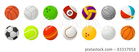 Cartoon sport ball. Flat balls, tennis, cricket baseball game equipment. Isolated basketball object, soccer of football sporting recent vector collection Cartoon sport ball. Flat balls, tennis, cricket baseball game equipment. Isolated basketball object, soccer of football sporting recent vector collection 83337058