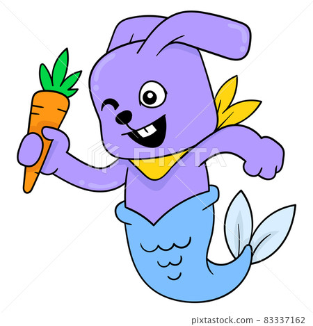half fish rabbit holding carrot food, doodle... - Stock Illustration ...