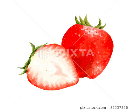 Strawberry and cut strawberry set watercolor vector illustration 83337226