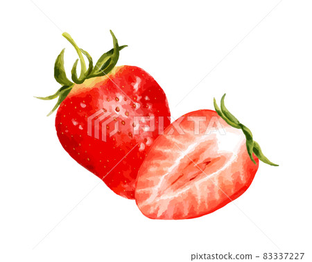 Strawberry and cut strawberry set watercolor vector illustration 83337227