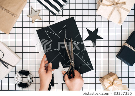 Gifts, Scissors & Wrapping Paper on White Background, Stock Image