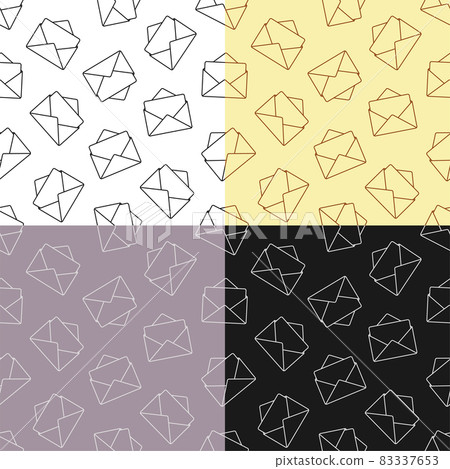 set of seamless patterns with Festive envelope and paper inside. Greeting cards and letters. Ornament for decoration and printing on fabric. Design element. Vector 83337653