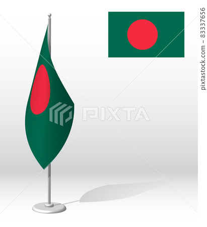 BANGLADESH flag on flagpole for registration of solemn event, meeting foreign guests. National independence day of BANGLADESH. Realistic 3D vector on white 83337656