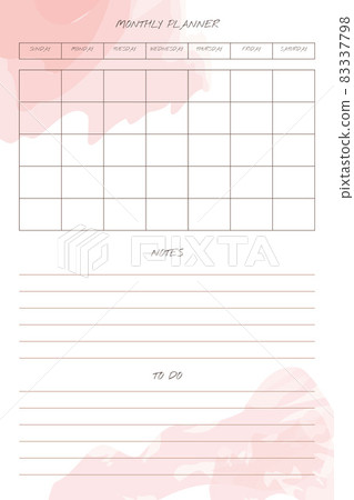 monthly planner trendy template with handwritten font and delicate watercolor brush stroke elements in pastel palette. monthly planner trendy template with handwritten font and delicate watercolor brush stroke elements in pastel palette. 83337798