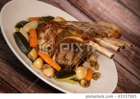 Pork ribs, Roasted pork ribs with bone, Entrecote, Roasted fresh meats. Organic food, Meat with 83337805