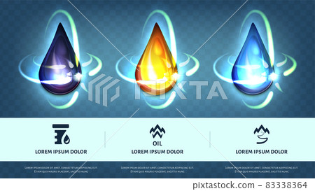 Realistic motor oil and blue water drops Realistic motor oil and blue water drops 83338364