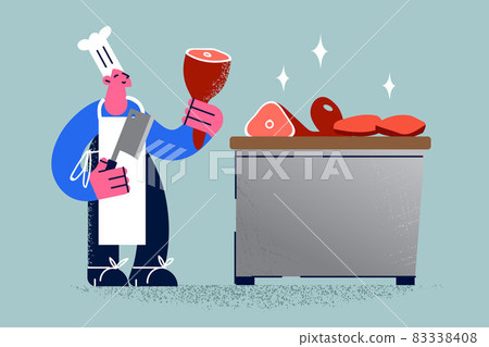Working as butcher with meat concept. Working as butcher with meat concept. 83338408