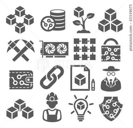 Blockchain icons set on white background Blockchain icons set on white background 83339075