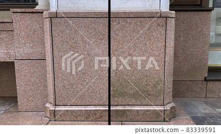 Before and after. Cleaning a pink granite exterior wall Before and after. Cleaning a pink granite exterior wall 83339591