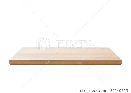 aged dark chopping board out of wood. isolated in white background. perspective view 83340225