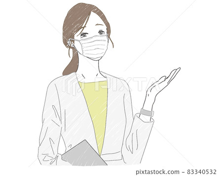 一位戴著面具的女商人拿著文件充當嚮導 一位戴著面具的女商人拿著文件充當嚮導 83340532