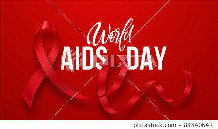 December 1 is World AIDS Day. A realistic red ribbon against AIDS. Hiv Prevention Month. Vector illustration 83340641