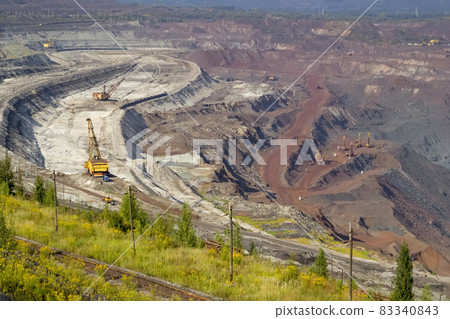 Industrial quarry for the extraction of natural resources, top view.  83340843