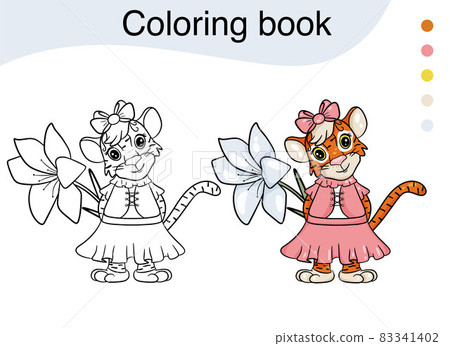Tiger. Black and white illustration for a coloring book. The symbol of the new year according to the Chinese calendar. Vector cartoon style 83341402