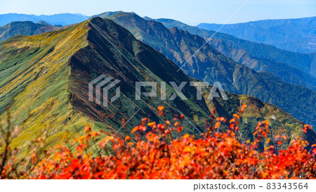 Mountain range of autumn leaves season, Mt. Tanigawa 83343564