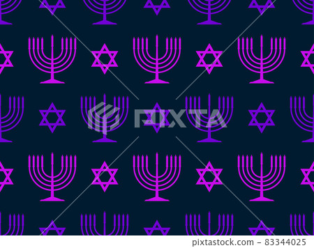 Hanukkah seamless pattern with menorah with nine candles and star of David. Jewish festival background for brochures, banners and wrapping paper. Vector illustration Hanukkah seamless pattern with menorah with nine candles and star of David. Jewish festival background for brochures, banners and wrapping paper. Vector illustration 83344025