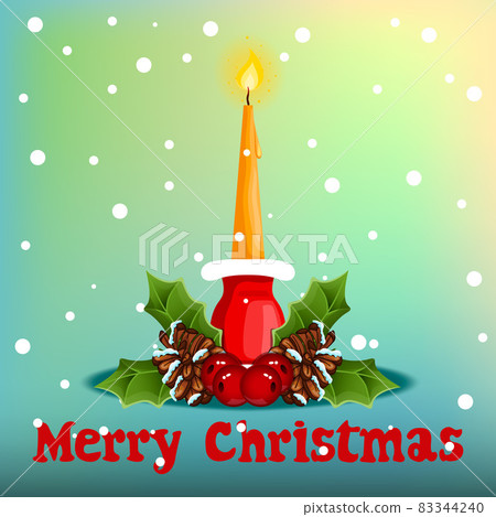 Christmas greeting card with cartoon burning candle Christmas greeting card with cartoon burning candle 83344240