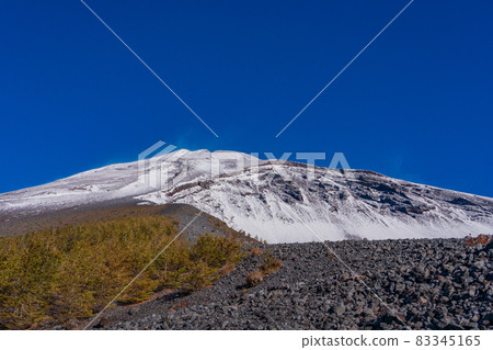 (Shizuoka Prefecture) Mt. Fuji, Hoei crater, autumn leaves of larch and snow-covered mountain peak (Shizuoka Prefecture) Mt. Fuji, Hoei crater, autumn leaves of larch and snow-covered mountain peak 83345165