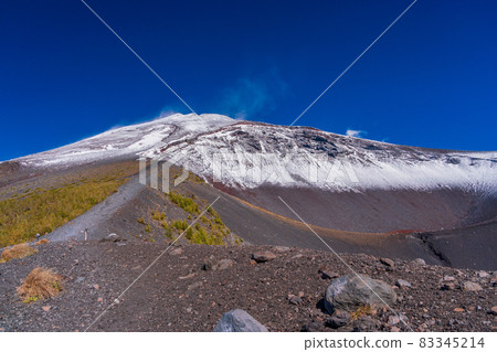 (Shizuoka Prefecture) Mt. Fuji, Hoei crater, autumn leaves of larch and snow-covered mountain peak (Shizuoka Prefecture) Mt. Fuji, Hoei crater, autumn leaves of larch and snow-covered mountain peak 83345214