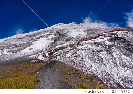 (Shizuoka Prefecture) Mt. Fuji, Hoei crater, autumn leaves of larch and snow-covered mountain peak (Shizuoka Prefecture) Mt. Fuji, Hoei crater, autumn leaves of larch and snow-covered mountain peak 83345227