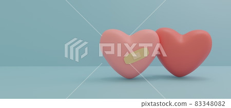 3D rendering / 3D illustration) Adhesive plaster on a damaged heart Mental care A horizontally long banner heart 3D rendering / 3D illustration) Adhesive plaster on a damaged heart Mental care A horizontally long banner heart 83348082