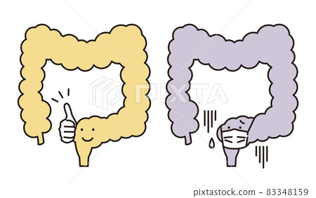 Simple illustration: A healthy large intestine and a weak large intestine Simple illustration: A healthy large intestine and a weak large intestine 83348159