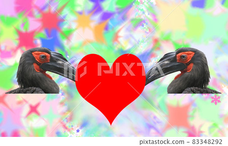 Valentine's Day, a card. Two large images of a black horned raven with red heart 83348292