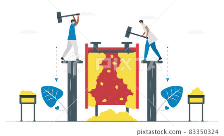 Doctors remove and clean fat in blood vessel. Cardiology vector illustration isolated on white background. Doctors remove and clean fat in blood vessel. Cardiology vector illustration isolated on white background. 83350324