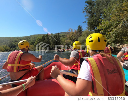 Water rafting on the rapids of river Manavgat in Koprulu Canyon, Turkey. 83352030
