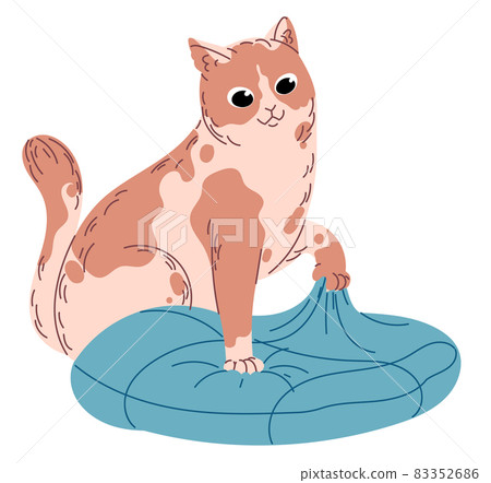 Cat enjoys digging claws into a soft cushion 83352686