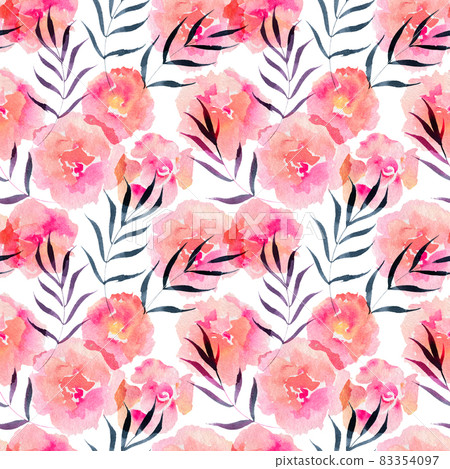 Watercolor composition of rose flowers and willow branch Watercolor composition of rose flowers and willow branch 83354097