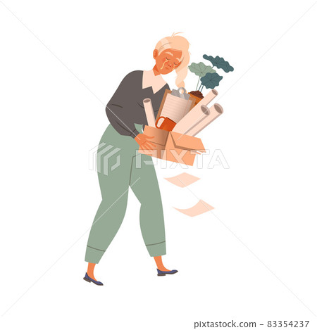 Fired crying female employee leaving job vector illustration 83354237