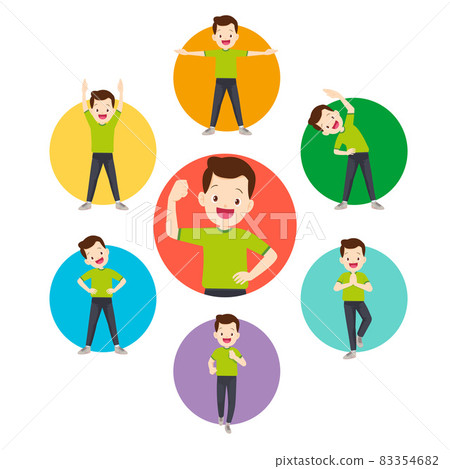 set of strong man healthy from exercise various actions in circle chart set of strong man healthy from exercise various actions in circle chart 83354682