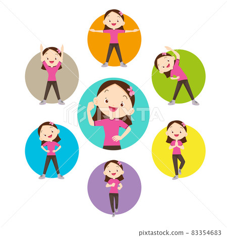 set of strong girl healthy from exercise various actions in circle chart set of strong girl healthy from exercise various actions in circle chart 83354683