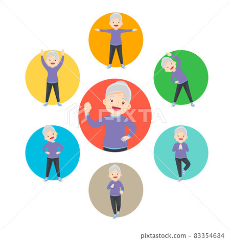 set of strong elderly woman healthy from exercise various actions in circle chart set of strong elderly woman healthy from exercise various actions in circle chart 83354684