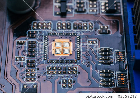 Circuit board repair. Electronic hardware modern technology. Motherboard digital personal computer chip. Tech science background. Integrated communication processor. Information engineering component 83355288