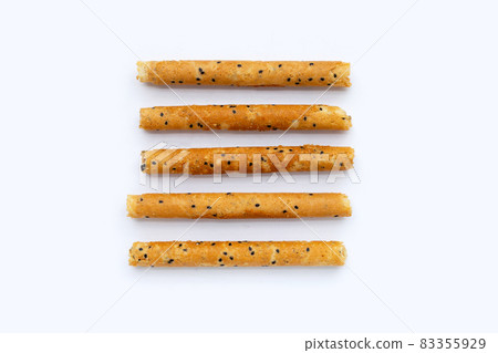 Crispy egg rolls on white background. 83355929
