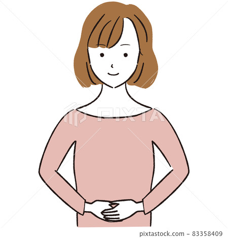 手寫線條藝術彩色插圖,一個年輕女子抱著她的胃 手寫線條藝術彩色插圖,一個年輕女子抱著她的胃 83358409