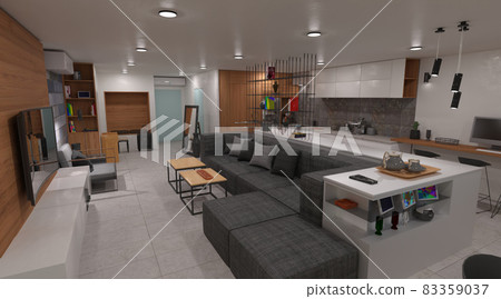 Modern apartment interior 3d illustration Modern apartment interior 3d illustration 83359037