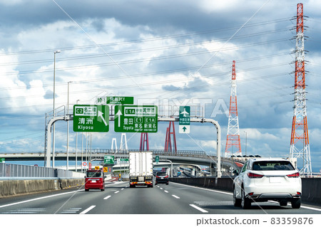 Tobishima Village, Aichi Prefecture Trucks and passenger cars running at Tobishima Junction 83359876