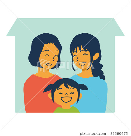 同性伴侶和女孩住在同一棟房子裡的家庭插圖 同性伴侶和女孩住在同一棟房子裡的家庭插圖 83360475