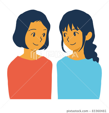 Female couple staring happily at each other Female couple staring happily at each other 83360481