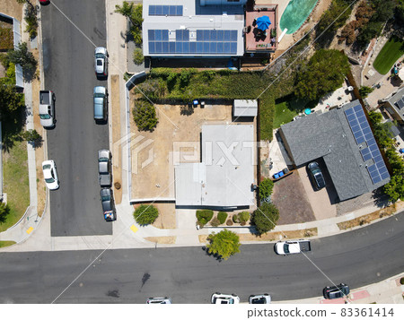 Aerial top view of small street with middle class houses in Mission City in San Diego 83361414