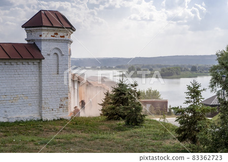 Restoration work on the medieval wall around the church on the Volga River in Sviyazhsk, Russia 83362723