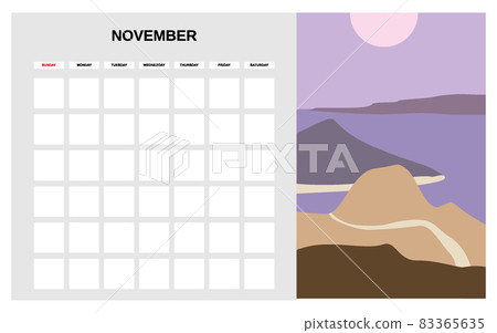 Calendar Planner November autumn month. Minimal abstract contemporary landscape natural background. Monthly template for diary business. Vector isolated 83365635