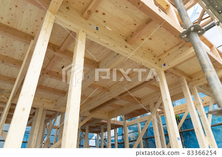 House under construction with scaffolding House under construction with scaffolding 83366254