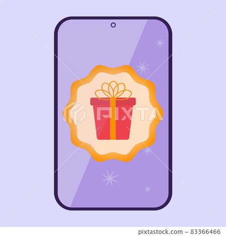 Cartoon smart phone with a gift icon Cartoon smart phone with a gift icon 83366466